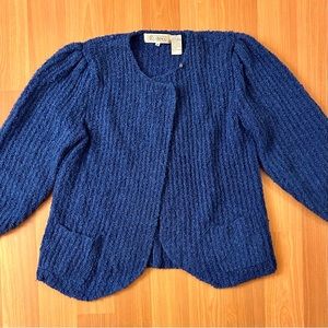Vintage 80s fuzzy ribbed balloon sleeve cardigan